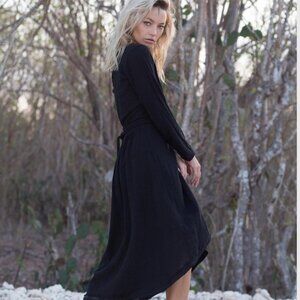 NWT Aya Sacred Wear Raw Cotton Black Wrap Dress Size Medium